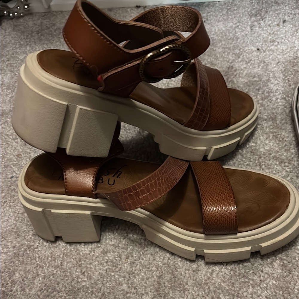 Brown Chunky Heel Sandals